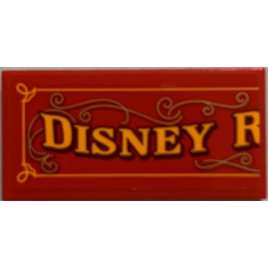 red tile 2 x 4 with yellow disney r on red background pattern sticker - set 71044