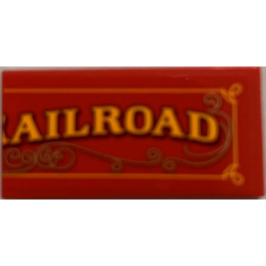 red tile 2 x 4 with yellow ailroad railroad on red background pattern sticker - set 71044