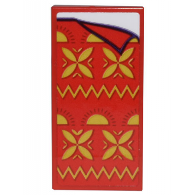 red tile 2 x 4 with red blanket with gold geometric flowers and zigzags pattern sticker - set 43205