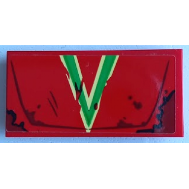 red tile 2 x 4 with vehicle hood with oil stains bright green and bright light yellow capital letter v pattern sticker - set 70421