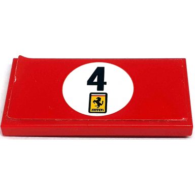 red tile 2 x 4 with black number 4 and ferrari logo in white circle pattern sticker - set 76906