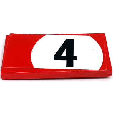 red tile 2 x 4 with black number 4 in white circle pattern model right side sticker - set 76906