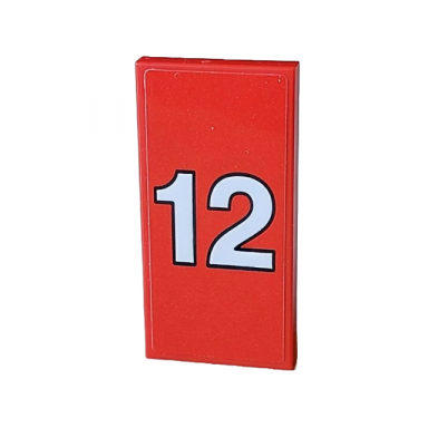 red tile 2 x 4 with white 12 with black outline pattern sticker - set 10330