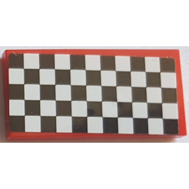 red tile 2 x 4 with black and white checkered pattern sticker - set 75883