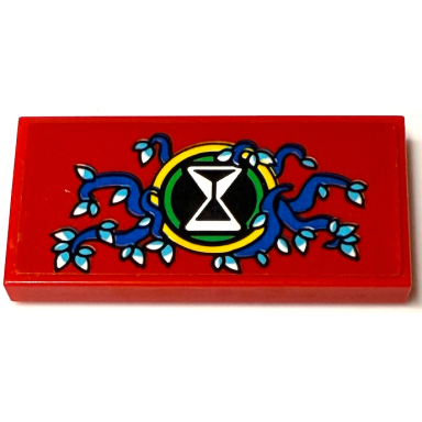 red tile 2 x 4 with hourglass in bright green and yellow circles blue white and medium azure vines pattern sticker - set 71461