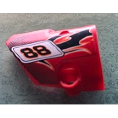 red technic panel fairing 1 small smooth short side a with black number 88 and flames pattern sticker - set 8051