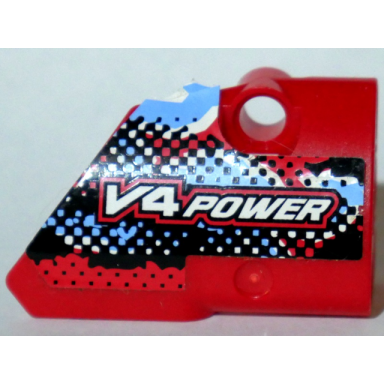 red technic panel fairing 2 small smooth short side b with v4 power pattern sticker - set 8048