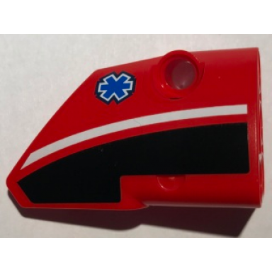 red technic panel fairing 2 small smooth short side b with emt star of life pattern sticker - set 8068