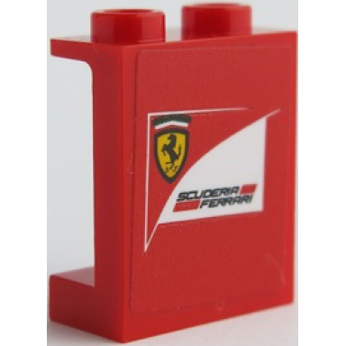 red panel 1 x 2 x 2 with side supports - hollow studs with scuderia ferrari logo pattern sticker - set 75879