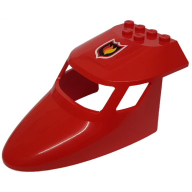 red aircraft fuselage forward top curved 6 x 10 x 4 with 3 window panes with fire logo pattern sticker - set 7206