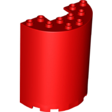 red cylinder half 3 x 6 x 6 with 1 x 2 cutout