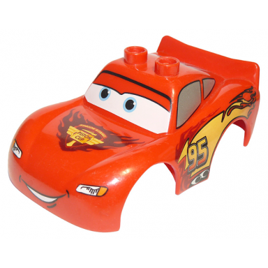 red duplo car body 2 top studs and spoiler with cars lightning mcqueen piston cup pattern