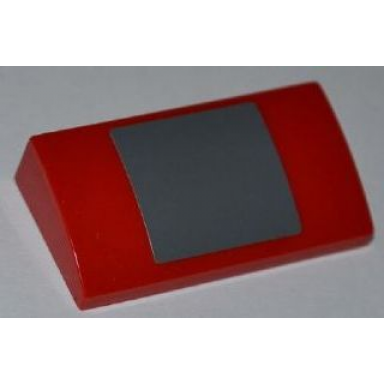 red slope curved 2 x 4 x 2 3 with bottom tubes with dark bluish gray rectangle pattern sticker - set 3648