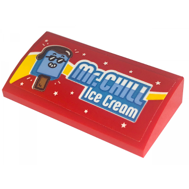 red slope curved 2 x 4 x 2 3 with bottom tubes with mr.chill ice cream pattern sticker - set 60253