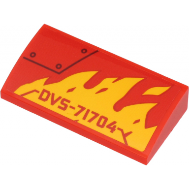 red slope curved 2 x 4 x 2 3 with bottom tubes with dvs-71704 yellow flames and black line and circles pattern model left side sticker - set 71704