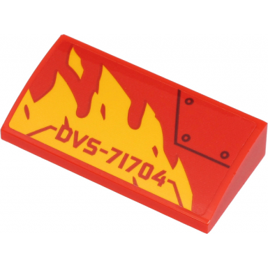 red slope curved 2 x 4 x 2 3 with bottom tubes with dvs-71704 yellow flames and black line and circles pattern model right side sticker - set 71704
