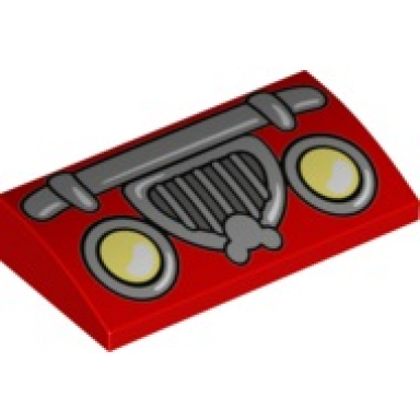 red slope curved 2 x 4 x 2 3 with bottom tubes with car headlights silver bumper and grille with mickey mouse logo pattern