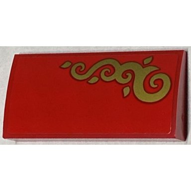 red slope curved 2 x 4 x 2 3 with bottom tubes with gold scrollwork on red background pattern model right side sticker - set 40499