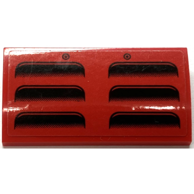 red slope curved 2 x 4 x 2 3 with bottom tubes with black air vent grille pattern sticker - set 76905