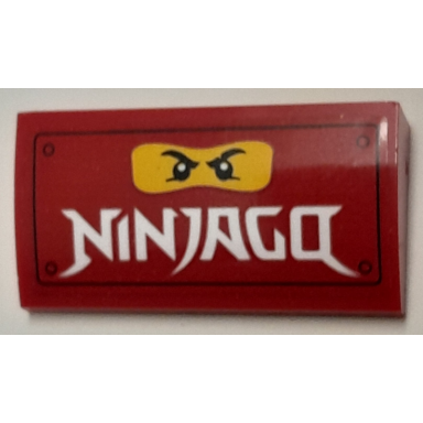 red slope curved 2 x 4 x 2 3 with bottom tubes with yellow minifigure face and white ninjago pattern sticker - set 40429