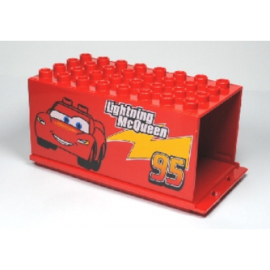 red duplo truck semi-tractor container 4 x 8 x 3 1 2 with lightning mcqueen pattern cars mack