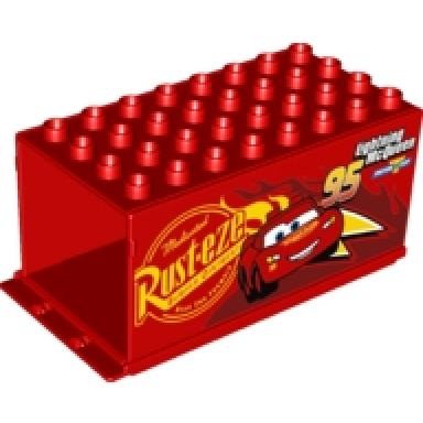 red duplo truck semi-tractor container 4 x 8 x 3.5 with lightning mcqueen rust-eze pattern cars mack