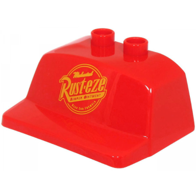red duplo truck semi-tractor cab top air foil with bright light orange rust-eze logo pattern cars mack