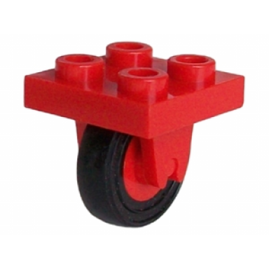 red plate modified 2 x 2 with wheel holder bottom with red wheel with black tire 14mm d x 4mm smooth small single 8 3464c01