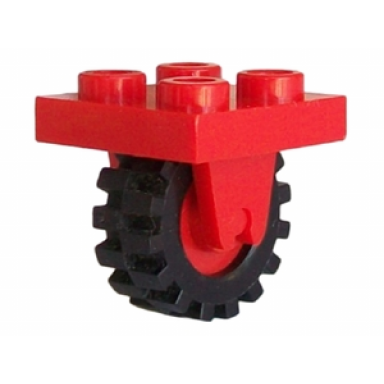 red plate modified 2 x 2 with wheel holder bottom with red wheel with black tire offset tread small 8 3464c02
