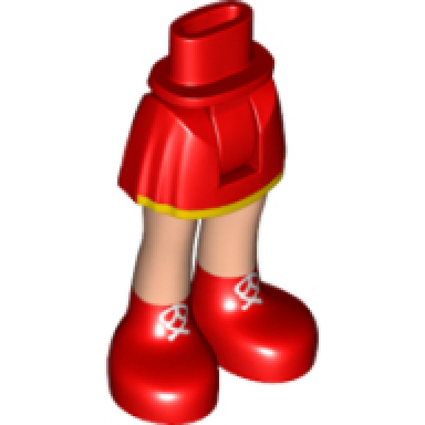 red mini doll hips and skirt bright light orange hem light nougat legs with red boots with white laces pattern - thick hinge