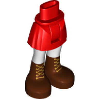 red mini doll hips and skirt white stockings and reddish brown boots with gold laces pattern - thick hinge