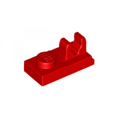 red plate modified 1 x 2 with clip with center cut on top