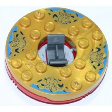 red turntable 6 x 6 x 1 1 3 round base with pearl gold top with gold faces on blue pattern ninjago spinner