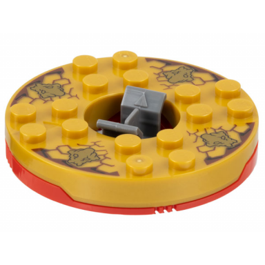 red turntable 6 x 6 x 1 1 3 round base with pearl gold top with gold faces on reddish brown pattern ninjago spinner