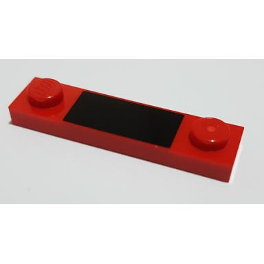 red plate modified 1 x 4 with 2 studs without groove with black rectangle pattern