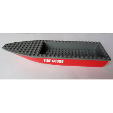 red boat hull unitary 28 x 8 with dark bluish gray top with fire 60005 pattern on both sides stickers - set 60005