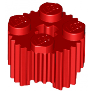 red brick round 2 x 2 with axle hole and grille fluted profile