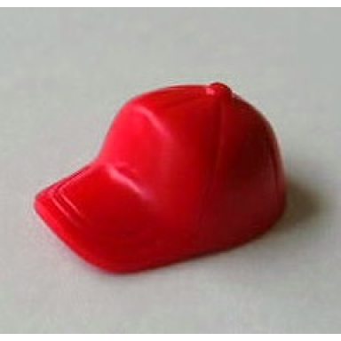 red minifigure headgear cap - short curved bill with seams and button on top