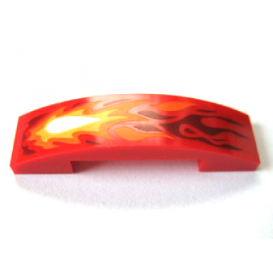 red slope curved 4 x 1 x 2 3 double with white yellow orange and dark red flames pattern
