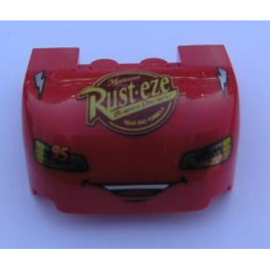 red vehicle mudguard 3 x 4 x 1 2 3 curved with front with headlights open mouth grille lightning bolts and rust-eze pattern