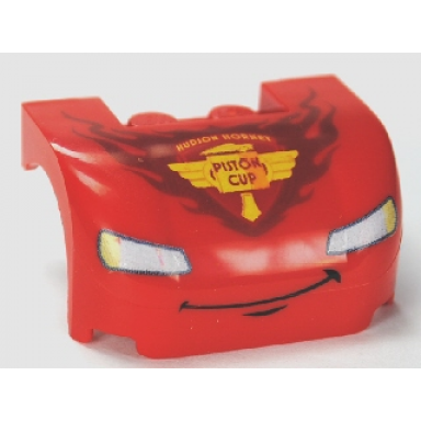 red vehicle mudguard 3 x 4 x 1 2 3 curved with front with headlights thin smile chin dimple and piston cup pattern