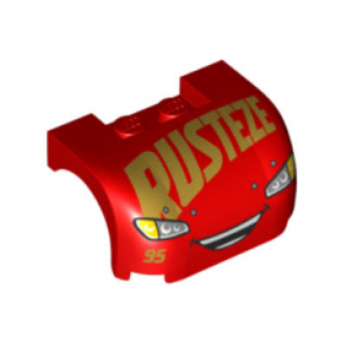red vehicle mudguard 3 x 4 x 1 2 3 curved with front with headlights open mouth laugh gold 95 and rusteze pattern lightning mcqueen