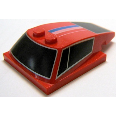 red wedge 6 x 4 x 1 1 3 with 4 x 4 base with windows and blue white and red stripes pattern