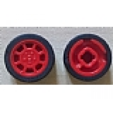 red wheel 11mm d x 6mm with 8 spokes with black tire 14mm d x 6mm solid smooth 93593 50945