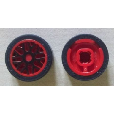 red wheel 11mm d x 6mm with 8 y spokes with black outline pattern with black tire 14mm d x 6mm solid smooth 93595pb03 50945