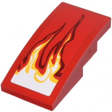 red slope curved 4 x 2 with white and yellow flames pattern model left side sticker - set 9441