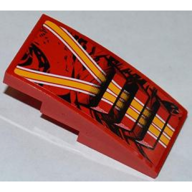 red slope curved 4 x 2 with orange and white lines and 3 air intakes pattern sticker - set 9092