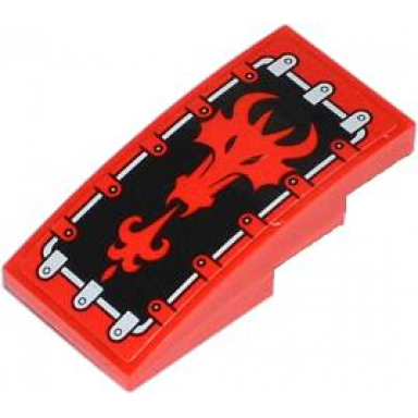 red slope curved 4 x 2 with red fire breathing dragon head pattern sticker - set 70404