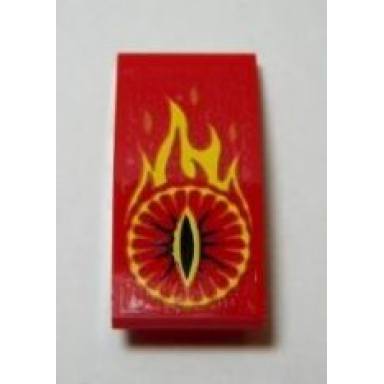 red slope curved 4 x 2 with yellow flames and eye of sauron pattern sticker - set 79006