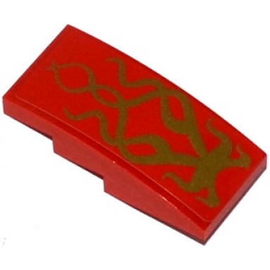 red slope curved 4 x 2 with gold swirls pattern sticker - set 70728